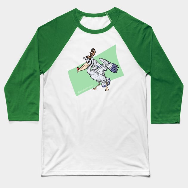 Christmas Pelican Reindeer Baseball T-Shirt by CloudWalkerDesigns